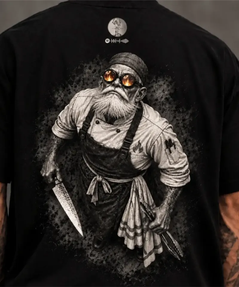 Remera negra oversize Maestro del Fuego, el cocinero de las brasas