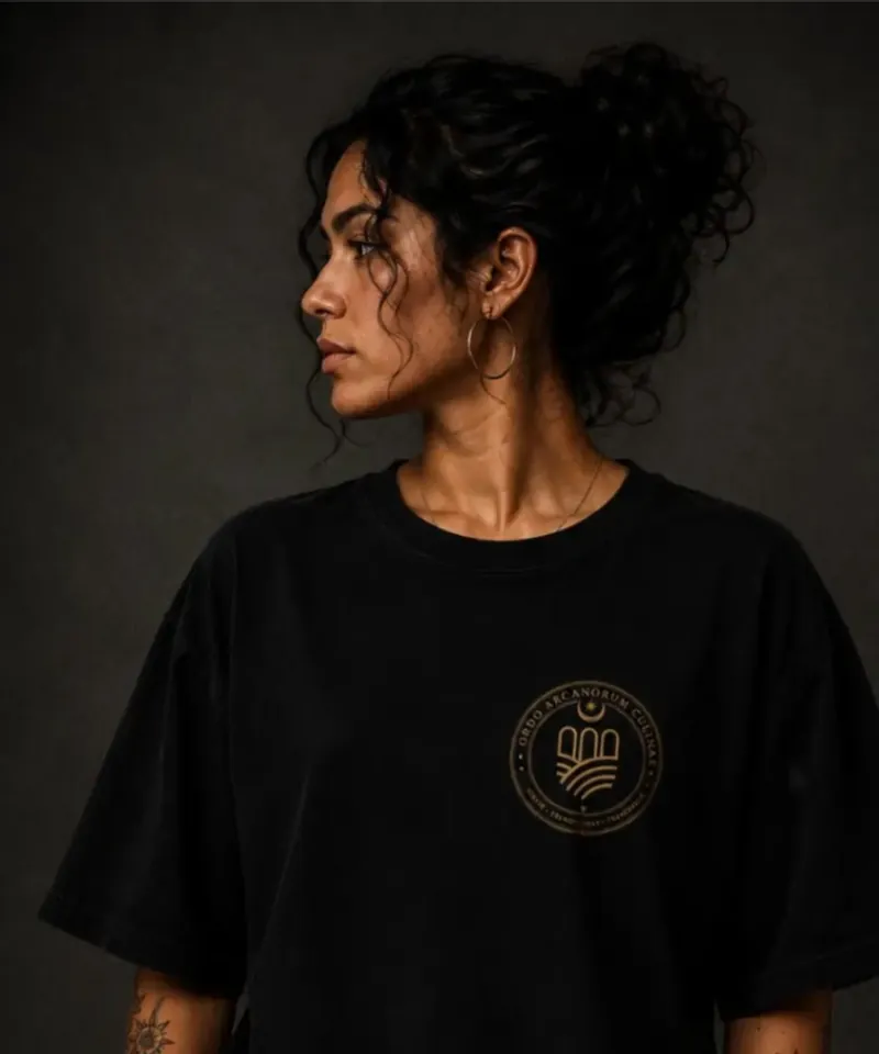 Remera negra oversize Ordo Arcanorum Culinae, el escudo de la orden